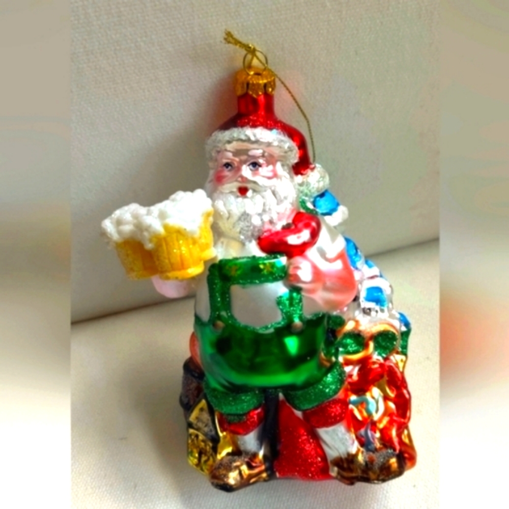 Glass Christmas Ornament German themed Santa Claus, New with Tag